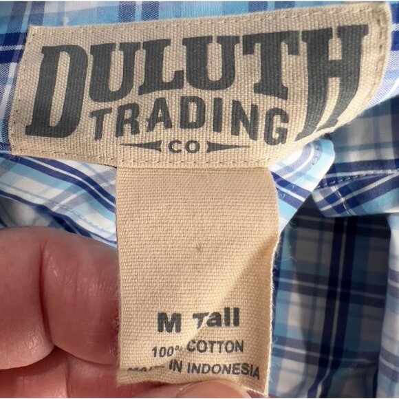 Duluth Trading Co Men's Shirt M Tall Blue Plaid Button-Down 100% Cotton Classic - Picture 5 of 5